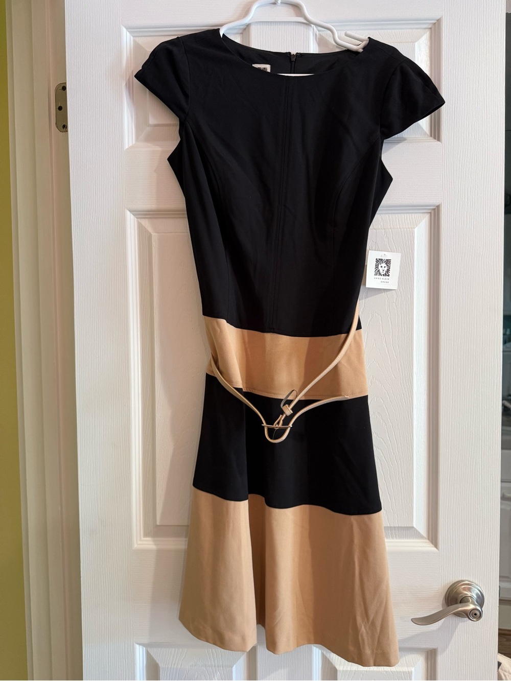 Anne Klein Black & Nude Colorblocked Swing Dress 10 NWT